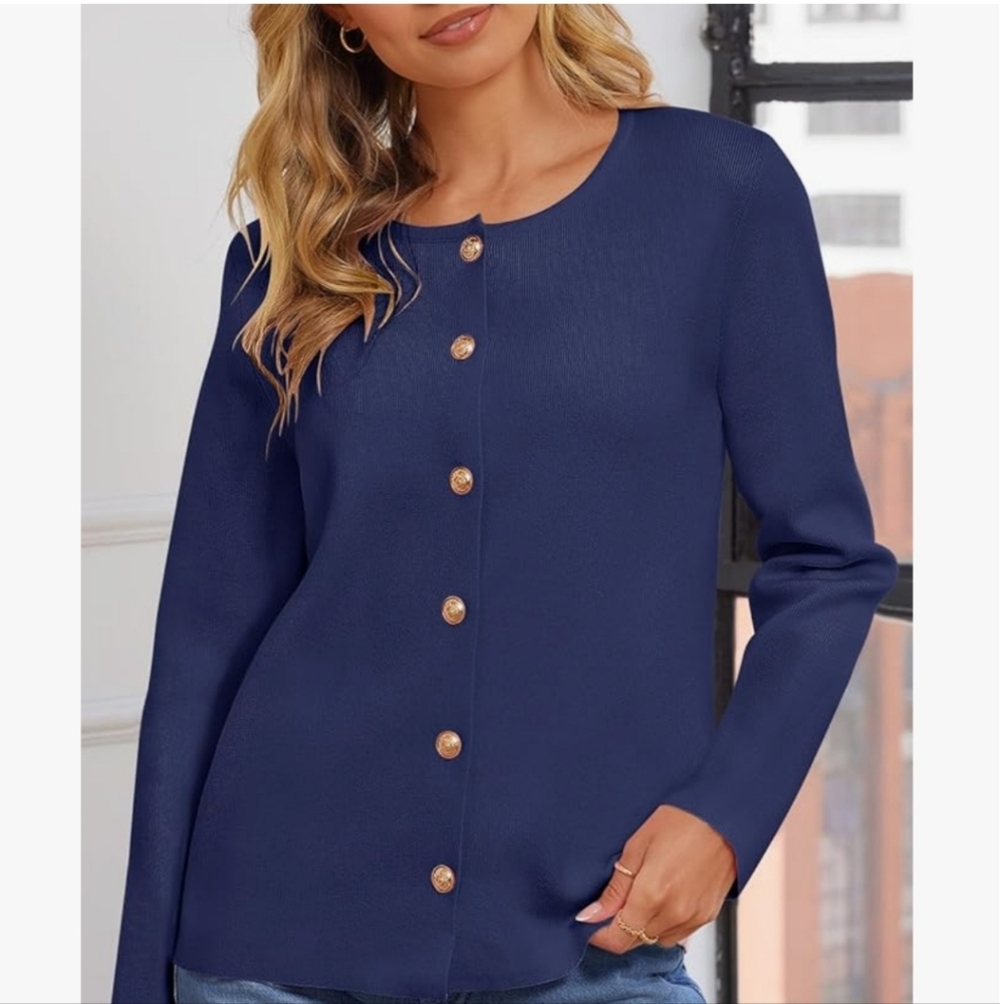 MEROKEETY Women's Button Down Knit Cardigan Sweaters  Crew Neck  NWT Size S